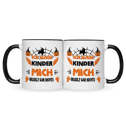 SEO. Bedruckte Tasse mit Spruch Ich habe Kinder mich gruselt gar nichts - Schwarz & Weiß Linkreich