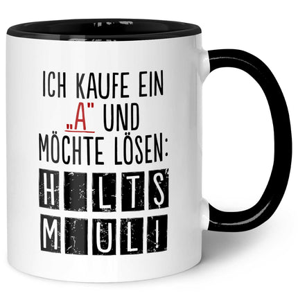 SEO. Bedruckte Tasse mit Spruch - Ich kaufe ein A - Schwarz Linkreich