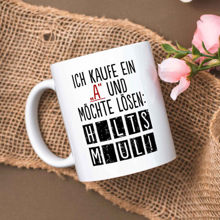 SEO. Bedruckte Tasse mit Spruch - Ich kaufe ein A - Weiß Linkreich