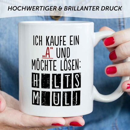 SEO. Bedruckte Tasse mit Spruch - Ich kaufe ein A - Weiß Linkreich
