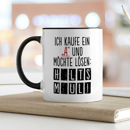 SEO. Bedruckte Tasse mit Spruch - Ich kaufe ein A - Schwarz Linkreich