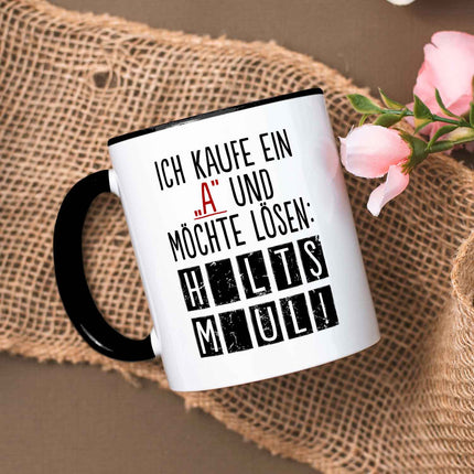 SEO. Bedruckte Tasse mit Spruch - Ich kaufe ein A - Schwarz Linkreich