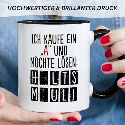 SEO. Bedruckte Tasse mit Spruch - Ich kaufe ein A - Schwarz Linkreich