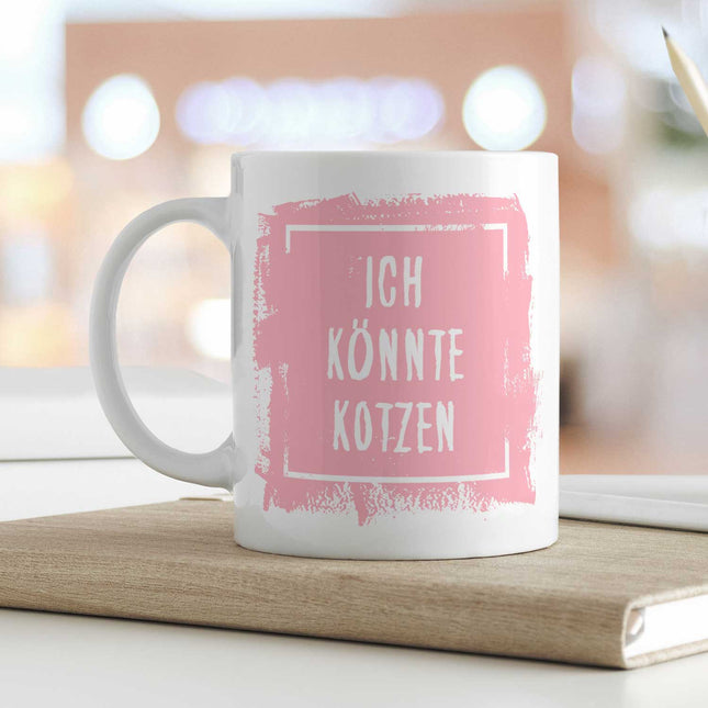 SEO. Bedruckte Tasse mit Spruch - "Ich könnte Kotzen" - Weiß Linkreich