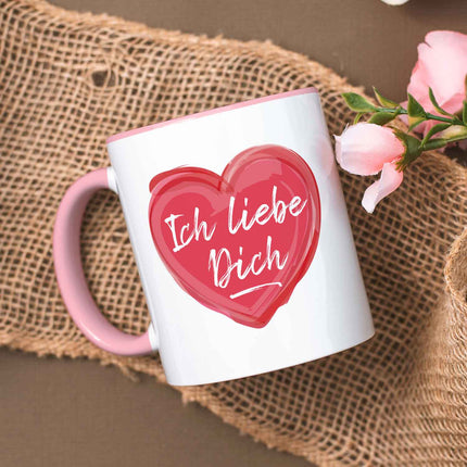 SEO. Bedruckte Tasse mit Spruch - Ich liebe dich - Rosa Linkreich