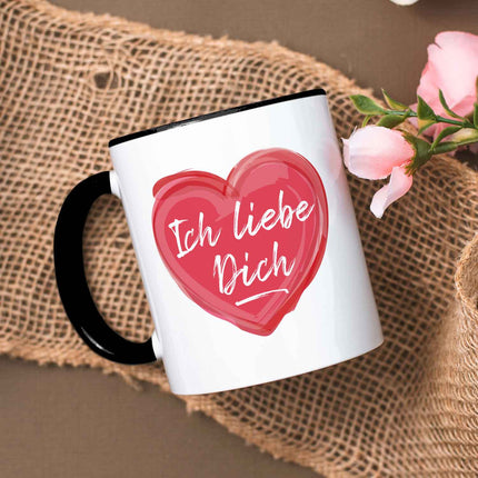 SEO. Bedruckte Tasse mit Spruch - Ich liebe dich - Schwarz & Weiß Linkreich