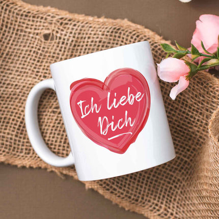 SEO. Bedruckte Tasse mit Spruch - Ich liebe dich - Weiß Linkreich