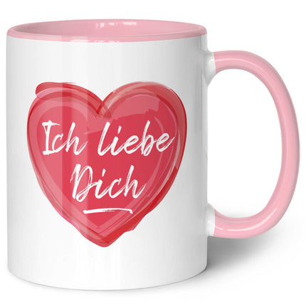 SEO. Bedruckte Tasse mit Spruch - Ich liebe dich - Rosa Linkreich