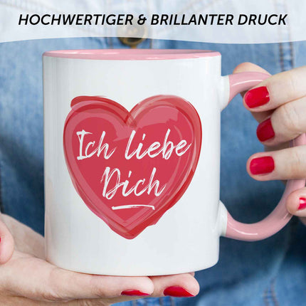 SEO. Bedruckte Tasse mit Spruch - Ich liebe dich - Rosa Linkreich