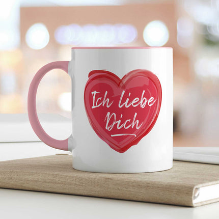 SEO. Bedruckte Tasse mit Spruch - Ich liebe dich - Rosa Linkreich