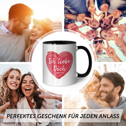 SEO. Bedruckte Tasse mit Spruch - Ich liebe dich - Schwarz & Weiß Linkreich
