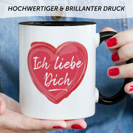 SEO. Bedruckte Tasse mit Spruch - Ich liebe dich - Schwarz & Weiß Linkreich