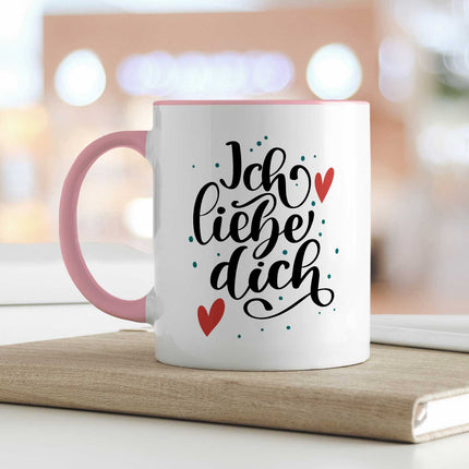 SEO. Bedruckte Tasse mit Spruch - Ich liebe dich V2 - Rosa Linkreich