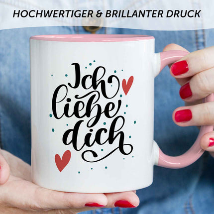 SEO. Bedruckte Tasse mit Spruch - Ich liebe dich V2 - Rosa Linkreich