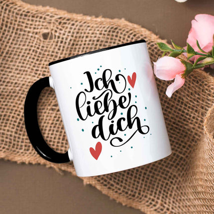 SEO. Bedruckte Tasse mit Spruch - Ich liebe dich V2 - Schwarz & Weiß Linkreich