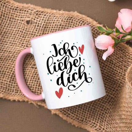 SEO. Bedruckte Tasse mit Spruch - Ich liebe dich V2 - Rosa Linkreich