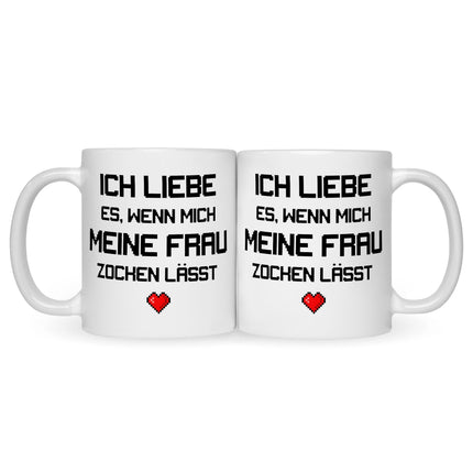 SEO. Bedruckte Tasse mit Spruch Ich liebe es wenn mich meine Frau zocken lässt - Weiß Linkreich
