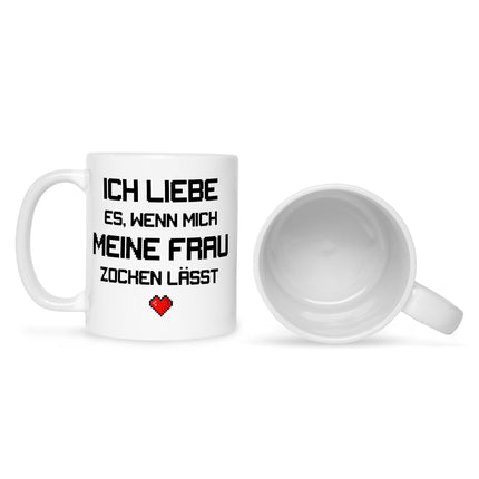 SEO. Bedruckte Tasse mit Spruch Ich liebe es wenn mich meine Frau zocken lässt - Weiß Linkreich