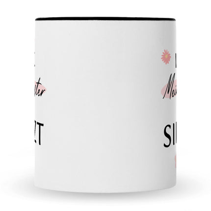 SEO. Bedruckte Tasse mit Spruch Ich liebe meine Schwester obwohl sie furzt - Schwarz & Weiß Linkreich