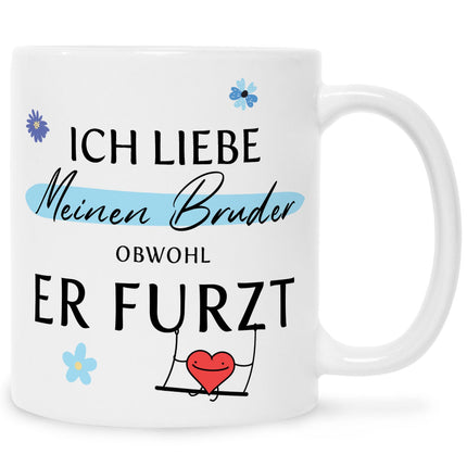 SEO. Bedruckte Tasse mit Spruch Ich liebe meinen Bruder obwohl er furzt - Weiß Linkreich