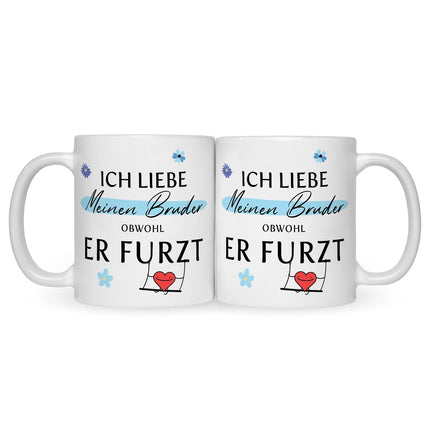 SEO. Bedruckte Tasse mit Spruch Ich liebe meinen Bruder obwohl er furzt - Weiß Linkreich