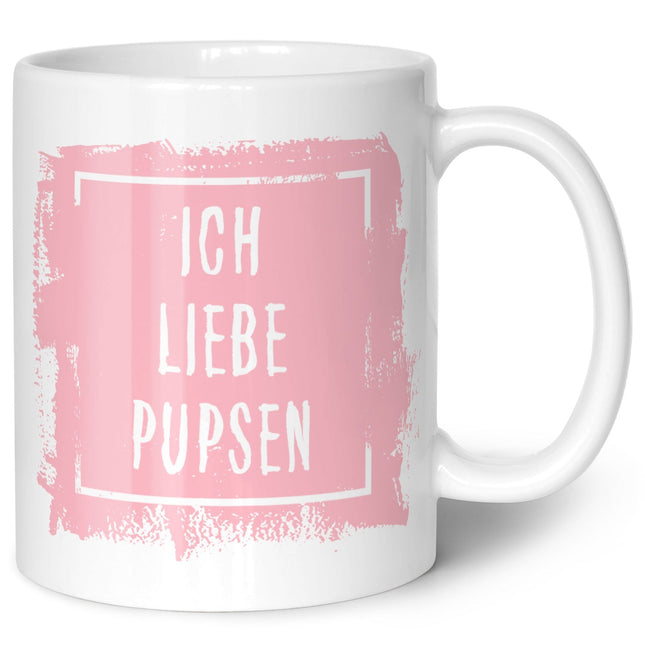 SEO. Bedruckte Tasse mit Spruch - "Ich Liebe Pupsen" - Weiß Linkreich