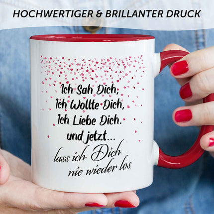 SEO. Bedruckte Tasse mit Spruch - Ich sah dich - Rot Linkreich