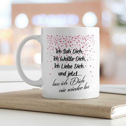 SEO. Bedruckte Tasse mit Spruch - Ich sah dich - Weiß Linkreich