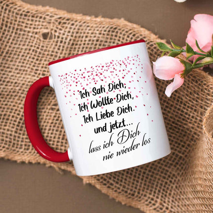 SEO. Bedruckte Tasse mit Spruch - Ich sah dich - Rot Linkreich