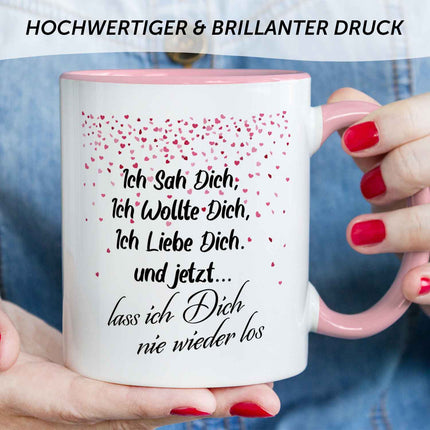 SEO. Bedruckte Tasse mit Spruch - Ich sah dich - Rosa Linkreich