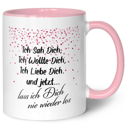 SEO. Bedruckte Tasse mit Spruch - Ich sah dich - Rosa Linkreich