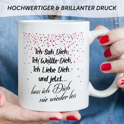 SEO. Bedruckte Tasse mit Spruch - Ich sah dich - Weiß Linkreich