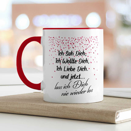 SEO. Bedruckte Tasse mit Spruch - Ich sah dich - Rot Linkreich