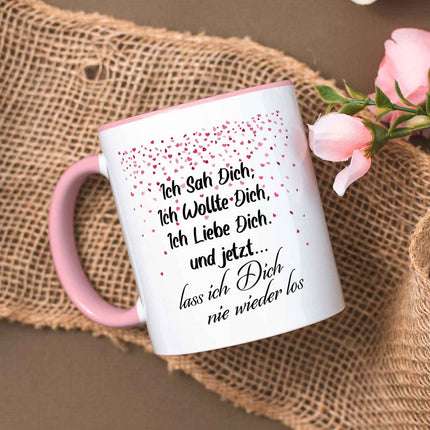 SEO. Bedruckte Tasse mit Spruch - Ich sah dich - Rosa Linkreich