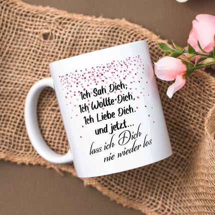 SEO. Bedruckte Tasse mit Spruch - Ich sah dich - Weiß Linkreich