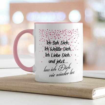 SEO. Bedruckte Tasse mit Spruch - Ich sah dich - Rosa Linkreich