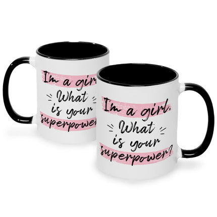 SEO. Bedruckte Tasse mit Spruch I'm a girl - Schwarz & Weiß Linkreich