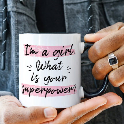 SEO. Bedruckte Tasse mit Spruch I'm a girl - Weiß Linkreich