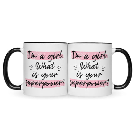 SEO. Bedruckte Tasse mit Spruch I'm a girl - Schwarz & Weiß Linkreich