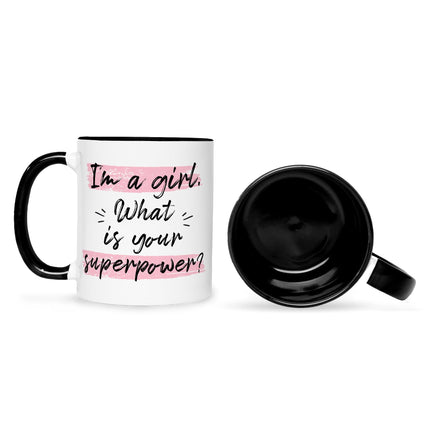 SEO. Bedruckte Tasse mit Spruch I'm a girl - Schwarz & Weiß Linkreich