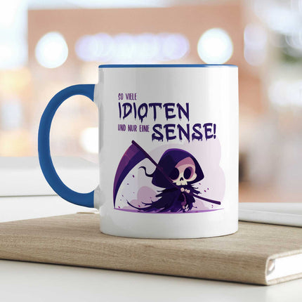 SEO. Bedruckte Tasse mit Spruch in lila - So viele Idioten und nur eine Sense - Weiß Linkreich