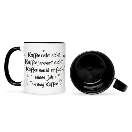 SEO. Bedruckte Tasse mit Spruch Kaffee redet nicht - Schwarz & Weiß Linkreich