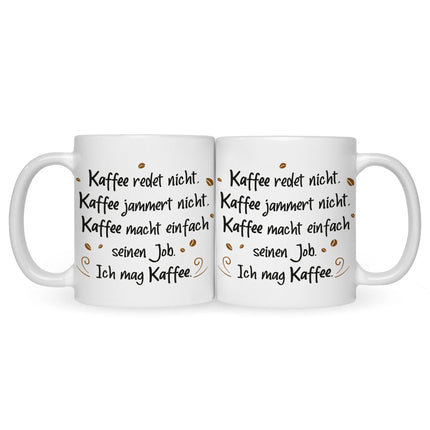 SEO. Bedruckte Tasse mit Spruch Kaffee redet nicht - Schwarz & Weiß Linkreich
