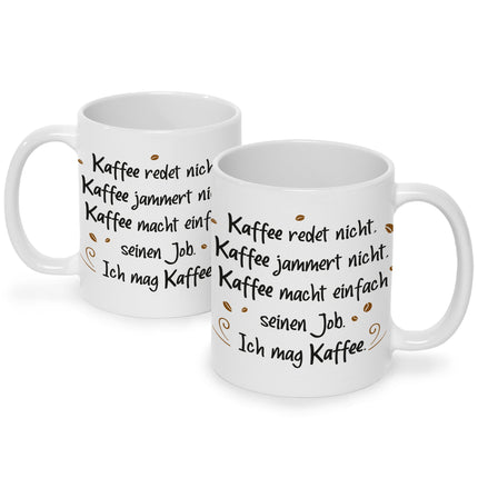 SEO. Bedruckte Tasse mit Spruch Kaffee redet nicht - Schwarz & Weiß Linkreich