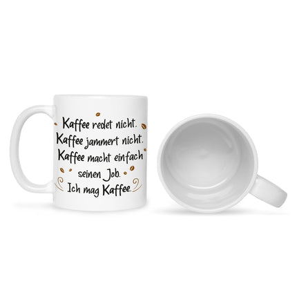 SEO. Bedruckte Tasse mit Spruch Kaffee redet nicht - Schwarz & Weiß Linkreich