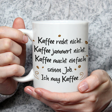 SEO. Bedruckte Tasse mit Spruch Kaffee redet nicht - Weiß Linkreich