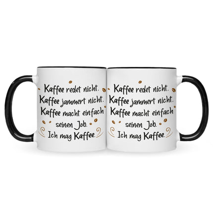 SEO. Bedruckte Tasse mit Spruch Kaffee redet nicht - Schwarz & Weiß Linkreich