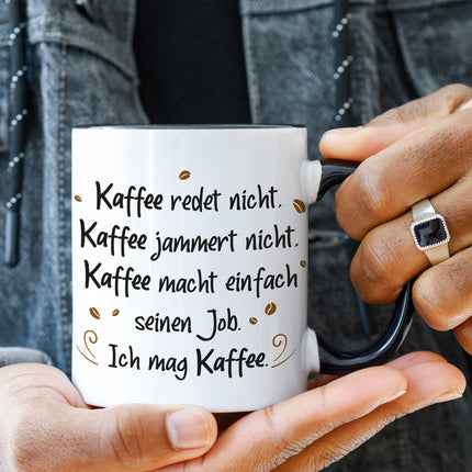 SEO. Bedruckte Tasse mit Spruch Kaffee redet nicht - Schwarz & Weiß Linkreich
