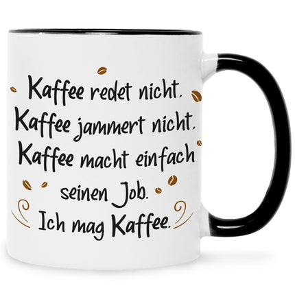 SEO. Bedruckte Tasse mit Spruch Kaffee redet nicht - Schwarz & Weiß Linkreich
