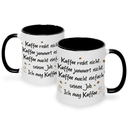 SEO. Bedruckte Tasse mit Spruch Kaffee redet nicht - Schwarz & Weiß Linkreich
